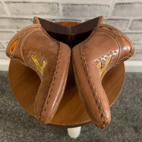 Women’s FRYE Phoenix studded brown clog mules leather western slip on boots Sz 6 - Picture 4 of 8